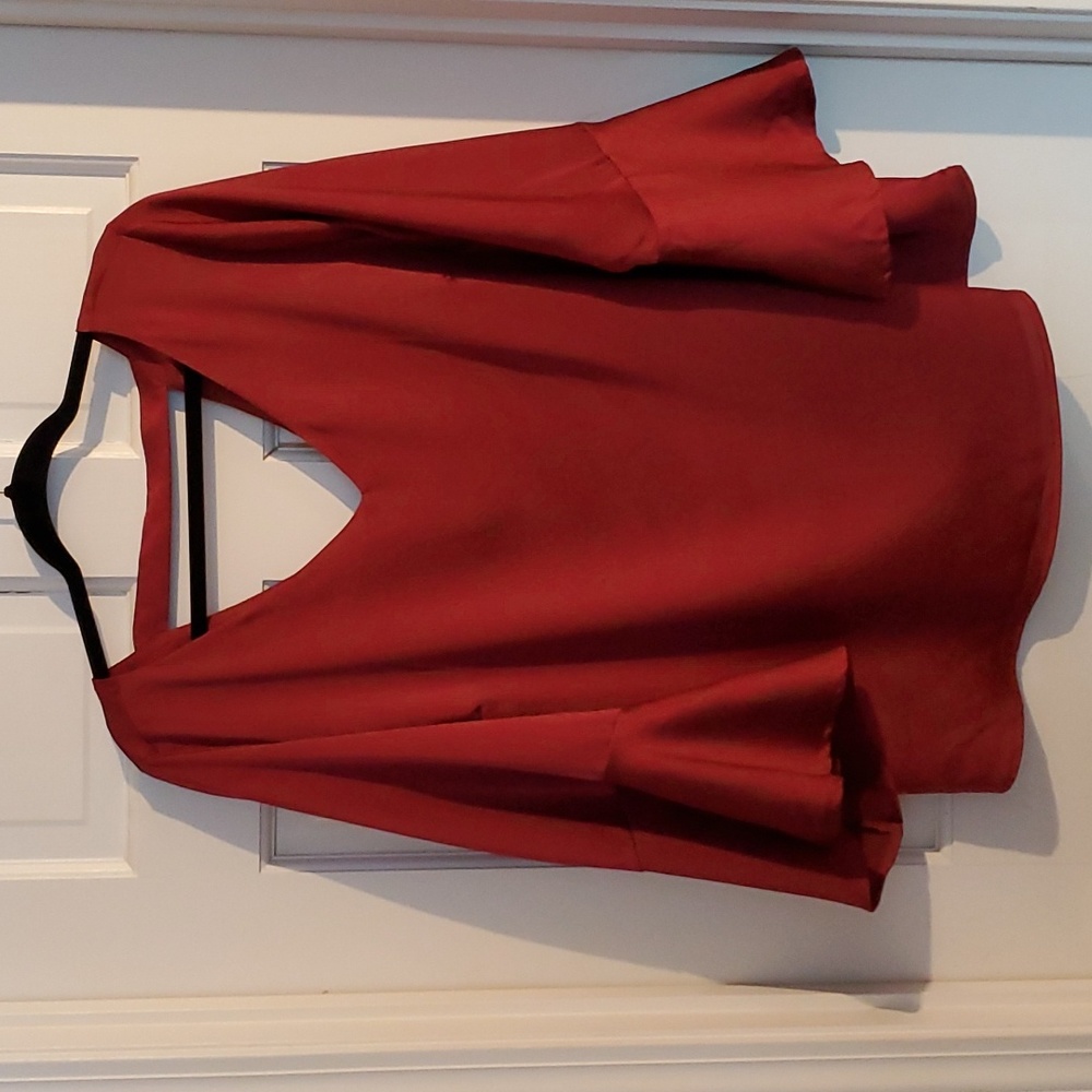Roz & Ali Crimson Sateen Bell Sleeved Top Plus Size 1X